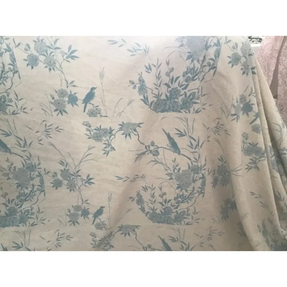 Rachel Ashwell Shabby Chic Blue Bird Chinoiserie Linen For Sewing & Wallpaper